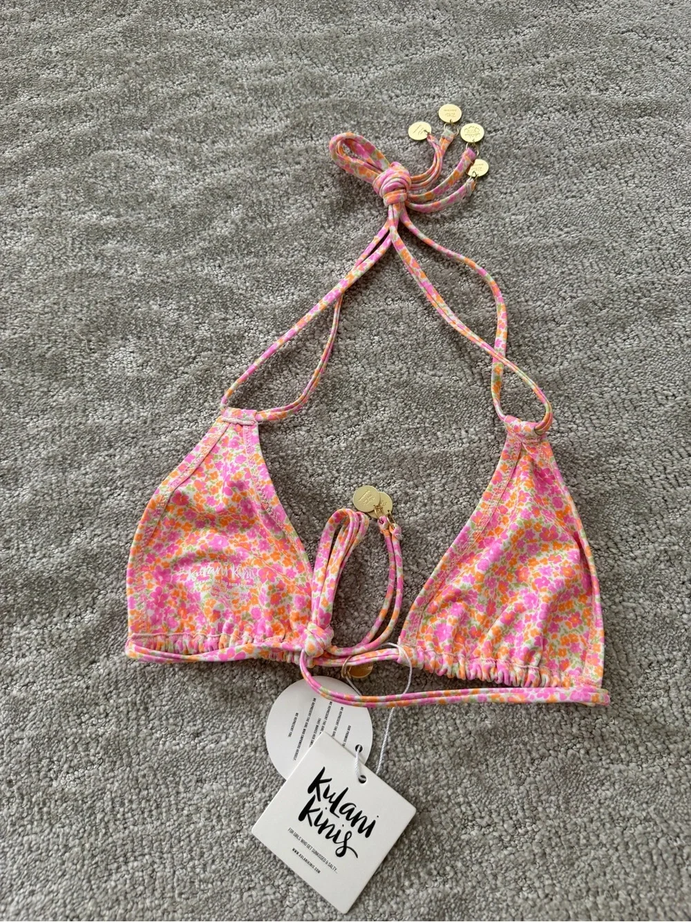 NWT Kulani Kinis Halter Bralette Bikini Top ONLY in Champagne Blossom Medium